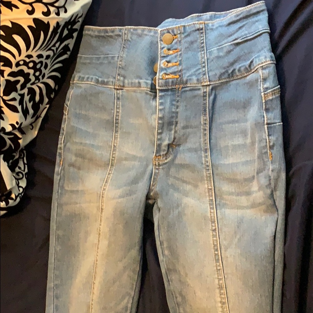 Jeans with line going down the front of each leg